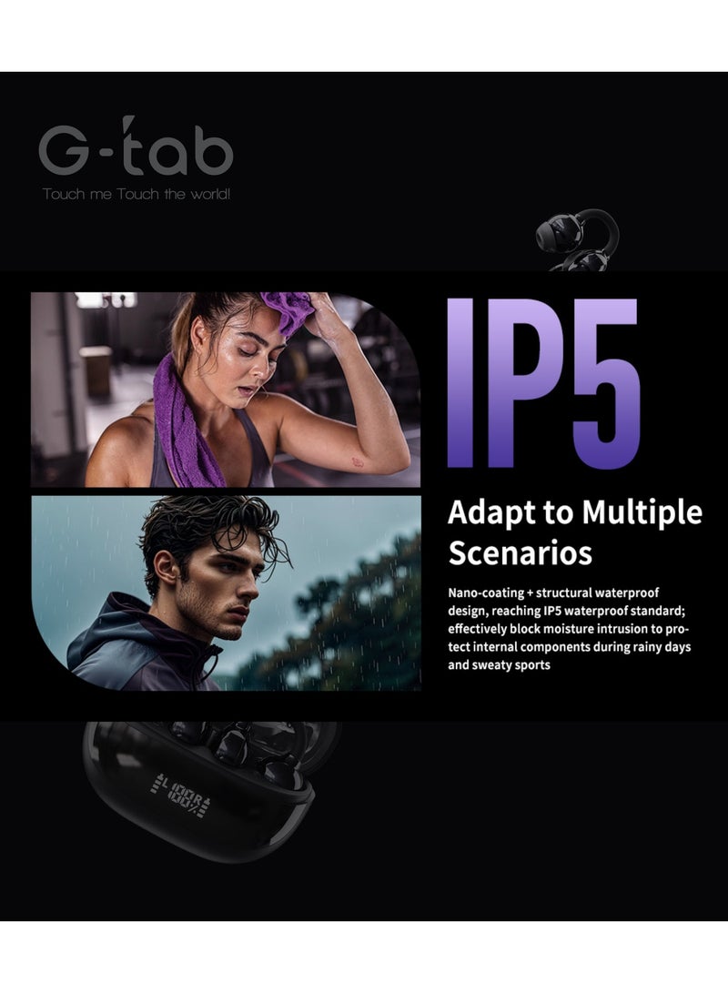 G-Tab CLIP 2 PRO Open Ear Clip Earbuds Bluetooth 5.4 Wireless Earphones, C-Bridge Clip Earbuds with Noise Cancellation, Touch Control, Stereo Sound, Waterproof, Type-C Charging, True Wireless Earbuds for iPhone & Gaming - Image 5